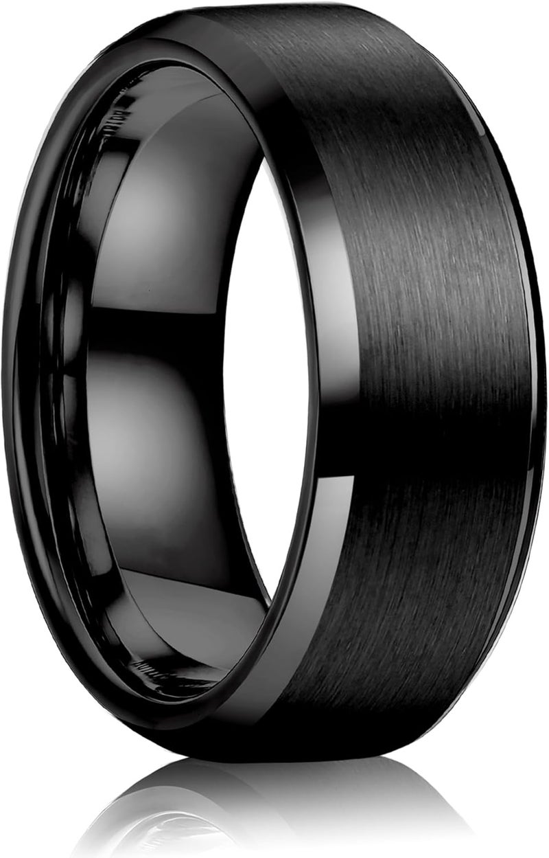 Jstyle خواتم من الفولاذ المقاوم للصدأ للرجال والنساء 8MM خواتم زفاف بسطح غير لامع - حافة مصقولة مائلة خاتم رجال مقاس 6-14 - Image 1